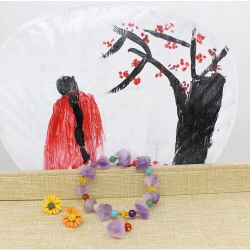 Z Natural Irregular Handmade Elastic Purple Crystal Quartz Bracelet Amethysts Bracelets Healing Stone Jewelry099