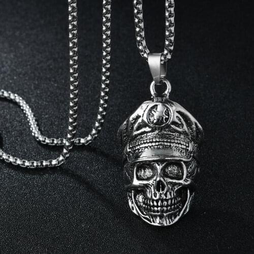 Retro Gothic Stainless Steel Chain Skull Pendant Necklace Punk Mens Necklace Riding Jewelry Gifts