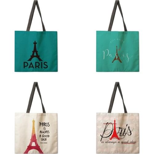 Ladies handbags Eiffel Tower printing bags handbags Ladies shoulder bags foldable shopping bags Outdoor beach handbags
