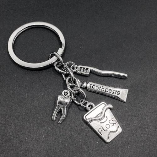 European and American Dentists Health Toothbrush Toothpaste Dental Floss Tooth Creative Backpack Pendant Alternative Keychain