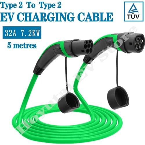 EV Charging Cable 32A 7.2KW for Electric Car Charger Station Type 2 to 2, IEC 62196 5M