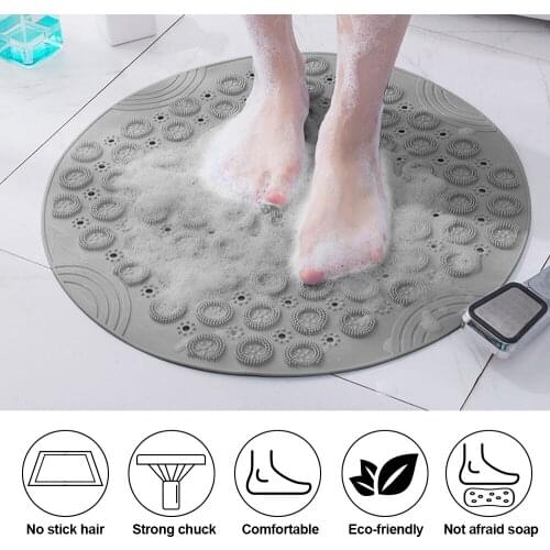 Massage Pad Bath Mat Floor Drainage PVC Shower Bath Mat Non-slip Foot Brush Round Bathroom Mat Suction cup Bathroom Carpet