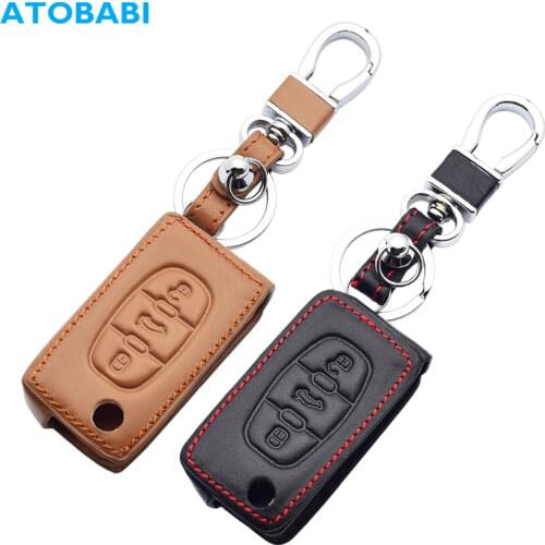Leather Car Key Case Remote Control Protector Cover For Peugeot 207 307 308 407 607 Citroen Berlingo C2 C3 C4 PICASSO SAXO XSARA