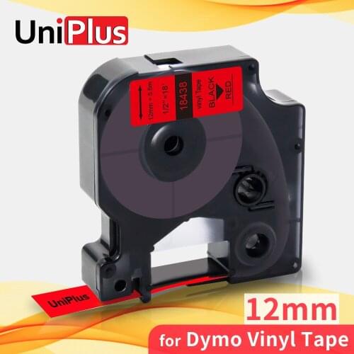 UniPlus 12mm Vinyl Label Tape Compatible Dymo Rhino Label Maker 18438 Black on Red for Dymo Tape Rhino 3000 4200 5200 6000 5000