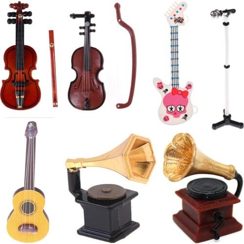 Microphone Phonograph Guitar Violin Trumpet Saxophone Drum Doll Musical Instrument for Dolls Music House Bar Doll Accessories