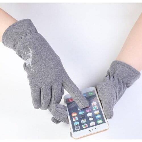 Men Women Winter Thick Embroidery Cartoon Deer Warm Letter Touch Screen Driving Mitten Outdoor Sport Non-slip Cycling Glove I35