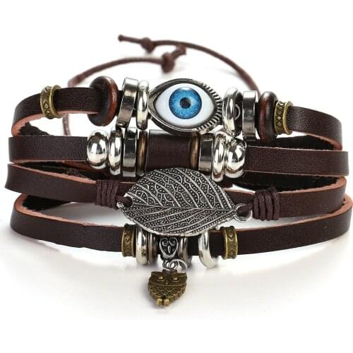 CHENFNA Design Vintage Multiple Layer evil eye Leather mans Bracelet For men Charms Bracelets for men Jewelry presents Wholesale