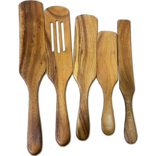 5 Pcs Wooden Spurtles Set,Natural Teak Kitchen Utensils Set, Kitchen Tools Nonstick Cooking Set for Stirring,Serving