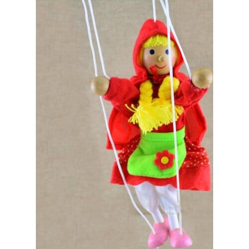 New Funny Toy Pull String Puppet Little Red Hat Girls Wooden Marionette Puppet Toy Joint Activity Doll --- Loveful