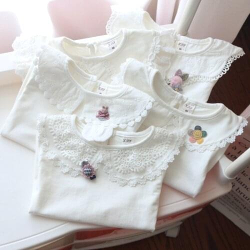 Autumn Children T Shirt Fashion Baby Girls Tops Peter Pan Collar Cotton T Shirts Girls Long Sleeve Kids Clothing BC422