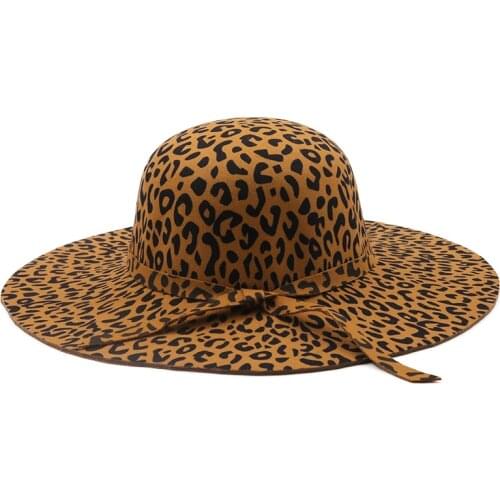 Simple Foldable Wide Brim Floppy Girl Fedoras Hat Wide Brimmed Dome Hats Wool Floppy Womens Leopard Cloche Hat