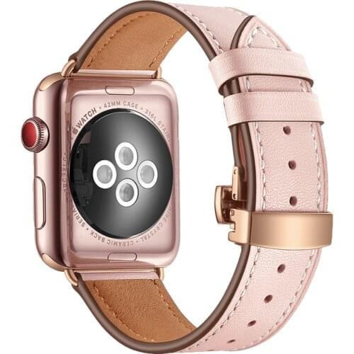 Butterfly buckle strap for apple watch band 44mm 40mm iwatch band 42mm 38mm 6/SE/5/4/3/2/1 bracelet Genuine Leather watchband