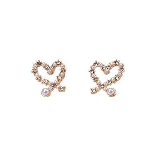 S Silver Plated Golden White Simulated Pearl Rhinestone Hollow Heart Zircon Stud Earrings for Women & Girls