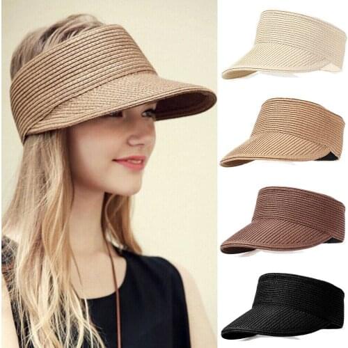 2021 New Summer Foldable Sun Visor Large Brim Straw Beach Sun Hat Outdoor Tennis Cap Holiday Hats
