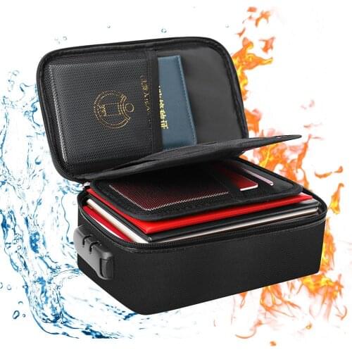 File Bag With Lock Fireproof Waterproof 3-layer Document Bag File Safe Portable Travel Storage Pouch For Documents Mini Laptops