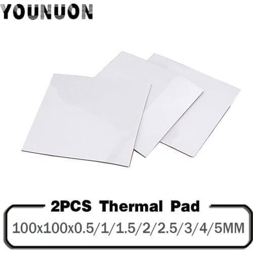 2PCS White 100x100mm Thermal Pad GPU CPU Heatsink Cooling Conductive Silicone Pad 0.5/1/1.5/2/2.5/3/4/5mm Thickness Thermal Pad