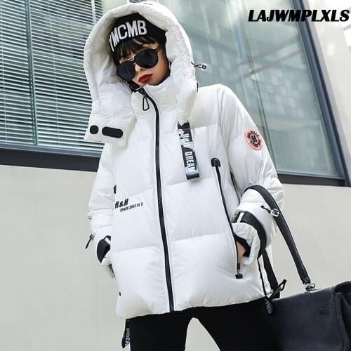 Streetwear Winter Fashion Hooded White Duck Down Jacket Women Feather Parka Down Coat Casual Thick Short Puffer Snow Wear Jacket