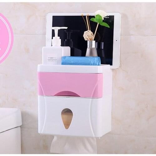 Bathroom Waterproof Tissue Box Plastic Bath Toilet Paper Holder Wall Mounted Paper Storage Box Double Layer Dispenser