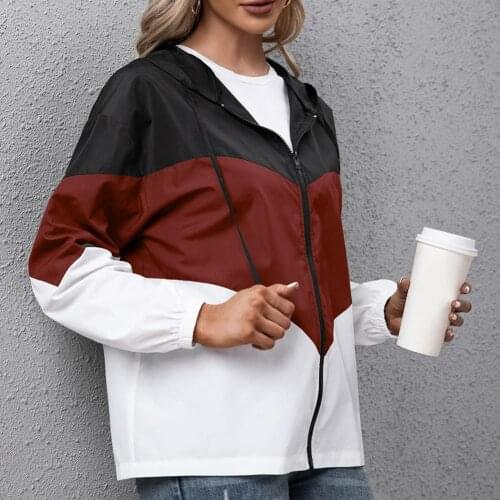 Women Hooded Windbreaker Jacket Zip Pockets Coat Hiking Jackets Autumn Lady Sport Clothes Long Sleeves Outerwear chaqueta mujer