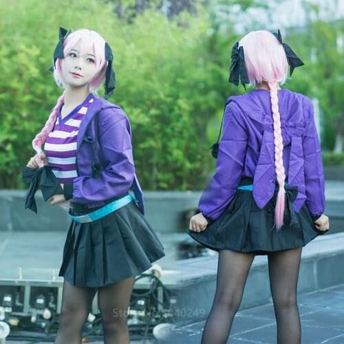 Halloween Party Women Coshome Fate Apocrypha Astolfo Cosplay Costumes Carnival Girls Pink Wig Purple Jacket Coat Dress Up