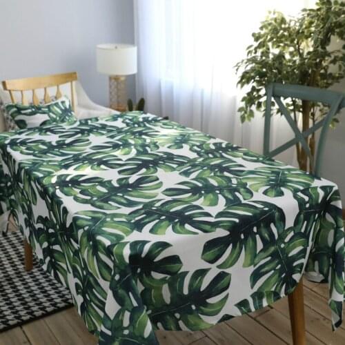1pcs Waterproof Tablecloth Polyester Cotton Green Monstera Plant Printed Table Cloth Living Room Coffee Table Restaurant Cover