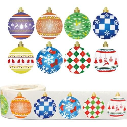 100-500pcs Christmas balls stickers roll 1.5inch Christmas home decoration stickers Holiday gift sealing Labels Party supplies