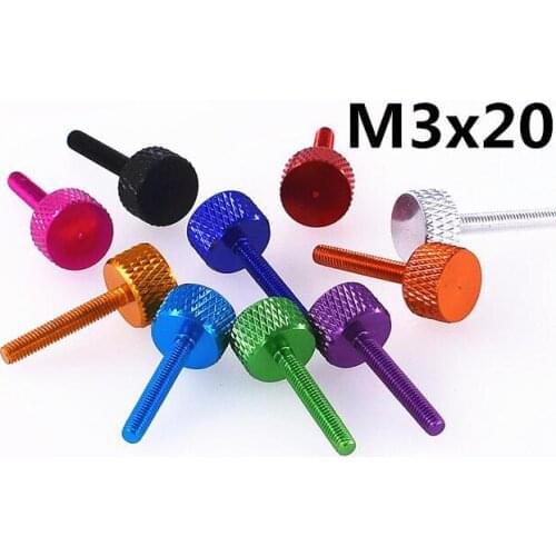 4pcs M3 thumb aluminium screws flat pineapple pattern grain knurled bolt male screw anode oxidation multi-color 20mm length