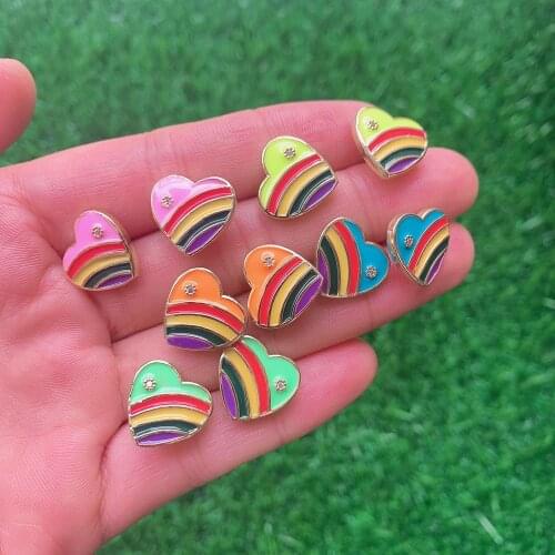 5 Pairs, Sweet Style Rainbow Heart Stud Earrings For Women Minimalist Boho Fashion Love Heart Pink Yellow Green Enamel Earring