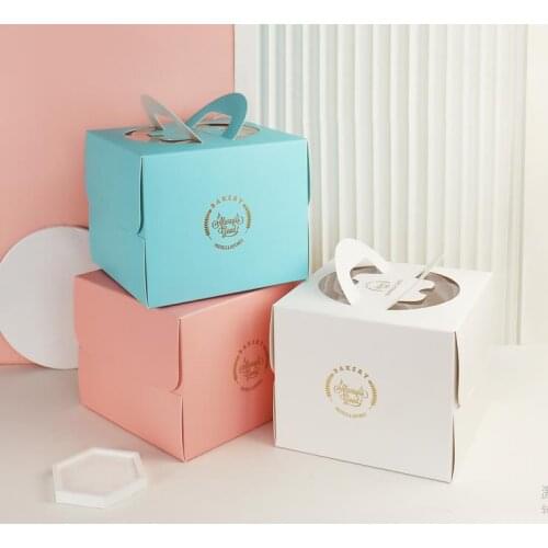 50pcs/lot 4 Colors 4/6/8/10 inch cake box With handle Kraft paper cheese cake box kids Birthday wedding home Party supply SN686
