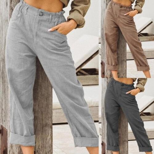 Elastic Waist Woman Pants Solid Color Casual High Waist Straight Loose Casual Trousers Ladies Clothing