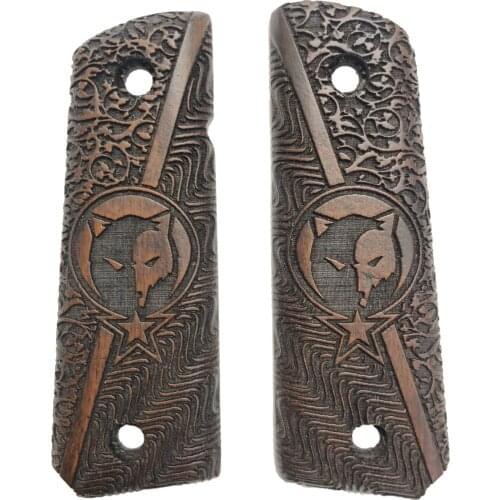 Colt 1911 Wolf and the Moon the stars Pattern Laser Cut Dark Wooden Grip