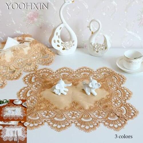 Europe satin embroidery lace table place mat cloth pad cup coaster placemat doily kitchen wedding Christmas decor tableware