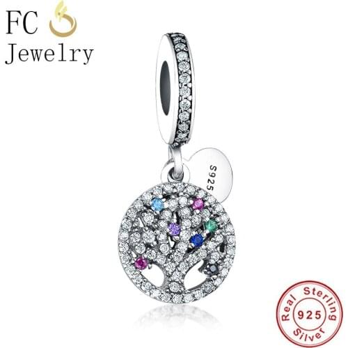 FC Jewelry Fit Original Brand Charm Bracelet 925 Silver Tree of life Cubic Zircon Crystal Pendant Bead for Making DIY Berloque