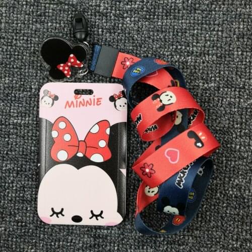 Anime Figure Disney Mickey Mouse Pvc Card Cover Student Campus Card Cartoon Cute Hanging Neck Bag Card Holder Lanyard Id Card