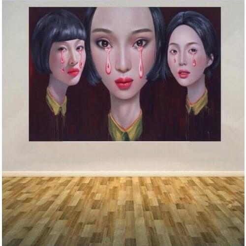Hand painted Oil Painting Canvas Modern art Portrait Painting Chinese Artist LingJian girl Picture Painting Home decor 30x30Inch