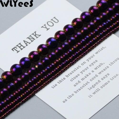 WLYeeS Plating Purple Natural Hematite beads 2 3 4 6 8 10mm Round Loose Beads For Jewelry Earring Bracelet handmade Making DIY