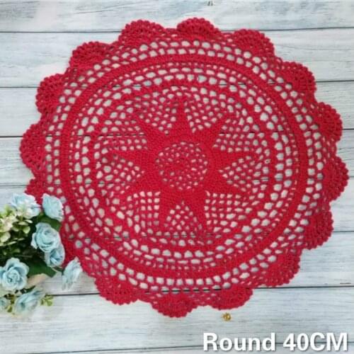 Round 40CM Cotton Placemat Crochet Flowers Lace Doily Dining Table Mat Tableware Pad Christmas Drink Tea Coasters Set Kitchen