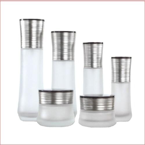 30/50/40/60/100/120ML frosted Empty glass bottle/jar lotion pump/screw cap Cosmetic Packing Refillable Bottles w silver cap