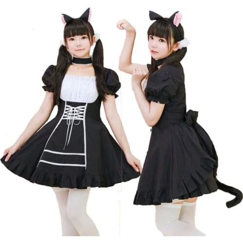 Cute Cat Lolita Maid Outfit Dress Costume Cosplay Dress Ear Tail Full Set Suit Girl Woman Cat Maid Party Costumes