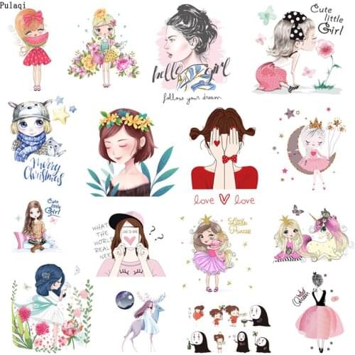 Fashion Girl Thermal Sticker Clothes DIY Ballet Girl Iron On Patches Cute Cartoon Heat Transfer Vinyl Patches Sticker Children
