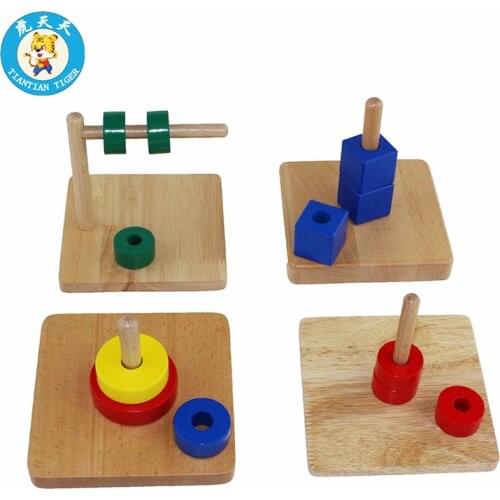 Montessori Baby Wooden Toys Preschool Early Education Toys Infant Toddler Discs On Dowel