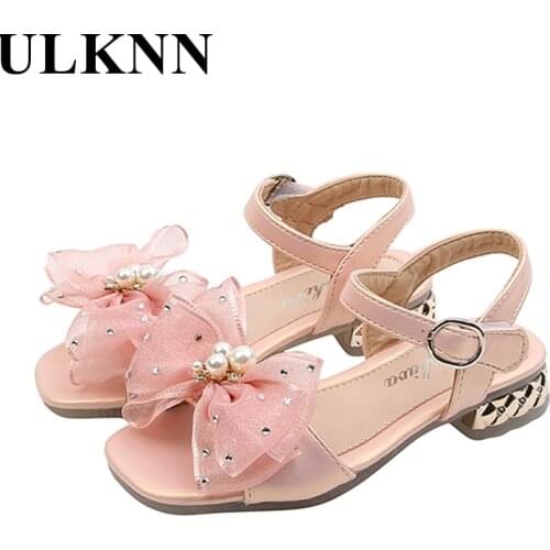 ULKNN New Girls Sandals Fashion Kids 2021 Summer Baby Fashion Wedges Princess Shoes Bow Pearl Performance Sandal For Childrens