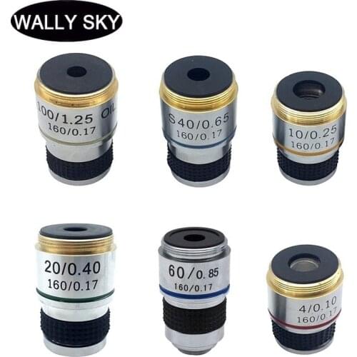 Microscope Objective Lens 4X 10X 20X 40X 60X 100X Lab Biological Microscope Achromatic Objective Lens Conjugate Distance 185 mm