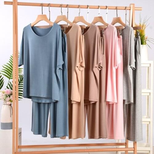 Modal pajamas womens summer ice silk thin two-piece suit loose casual can be worn outside short-sleeved trousers home service