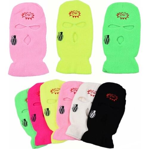 Pow Explosion Embroidery Full Face Cover Ski Mask Hats For Men Unisex Balaclava Windproof Knit Beanies Bonnet Winter Warm Caps