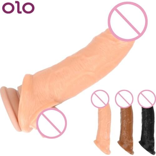 OLO Realistic Penis Condom Penis Sleeve Extender Sheath Delay Toy Extention Enlargement Cock Enlarger Sex Toys For Men Male Gay