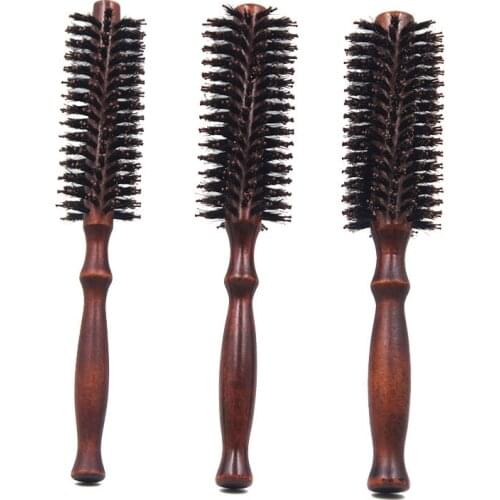 Pro 1 Pcs Antistatic Heat Resistant DIY Boar Bristle Hair Curl Brush Salon Wooden Round Hairdressing Hairbrush 2 Size Available