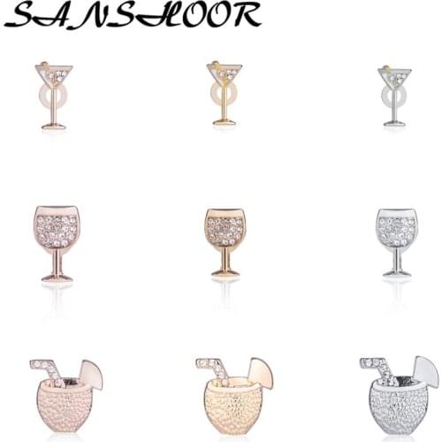 SANSHOOR Coconut Drink Wine Glass Martini Slide Charms Fit Keys Chain Leather Keepers Wrappable Bracelets Pendant Necklace 9Pcs