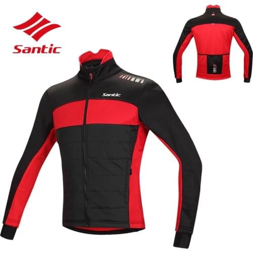 Santic Winter Men Cycling Long Windproof Full Long Sleeve Fleece Thermal Jacket Outdoor Bicycle Jacket Bike Cycling Clothing