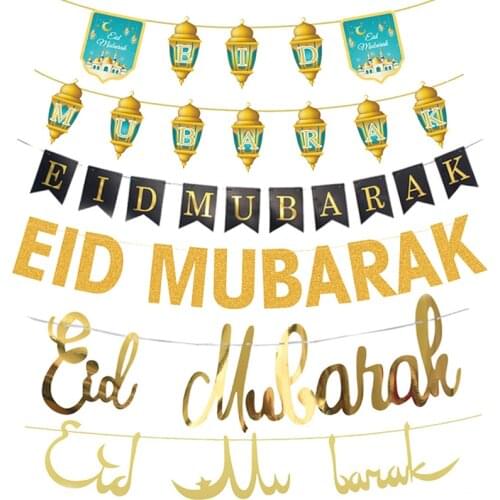 Eid Mubarak Decoration Eid Banner Glitter Star Moon Letter Bunting Islamic Muslim Hajj Mubarak Festival Party Ramadan Decor